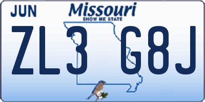 MO license plate ZL3G8J