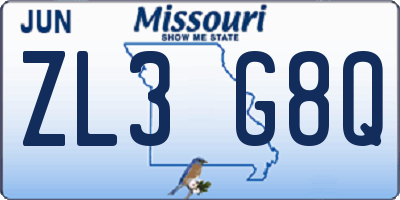 MO license plate ZL3G8Q