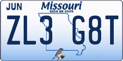 MO license plate ZL3G8T