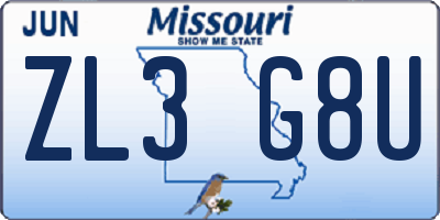 MO license plate ZL3G8U