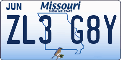 MO license plate ZL3G8Y