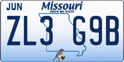 MO license plate ZL3G9B