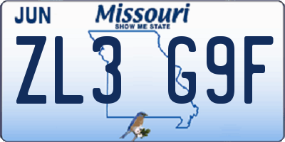 MO license plate ZL3G9F