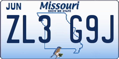 MO license plate ZL3G9J