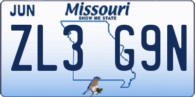 MO license plate ZL3G9N