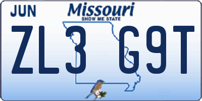 MO license plate ZL3G9T