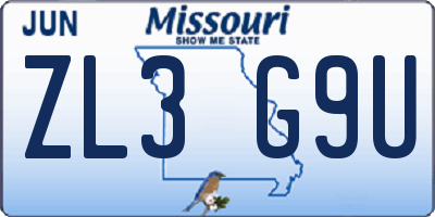 MO license plate ZL3G9U