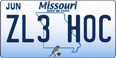 MO license plate ZL3H0C
