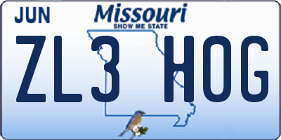 MO license plate ZL3H0G