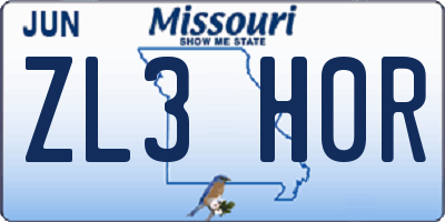 MO license plate ZL3H0R