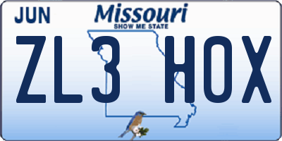 MO license plate ZL3H0X