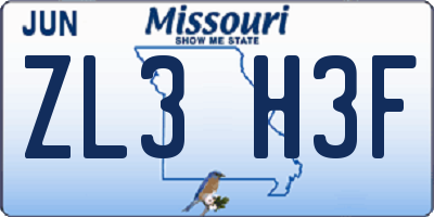 MO license plate ZL3H3F