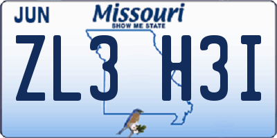 MO license plate ZL3H3I