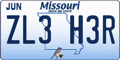 MO license plate ZL3H3R
