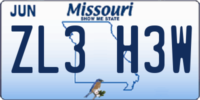MO license plate ZL3H3W