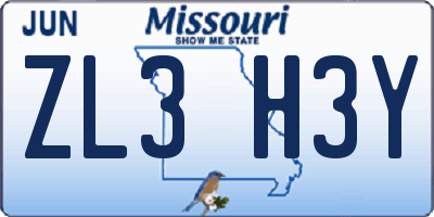 MO license plate ZL3H3Y