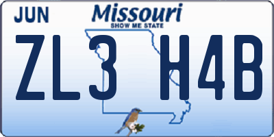 MO license plate ZL3H4B
