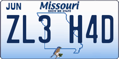 MO license plate ZL3H4D