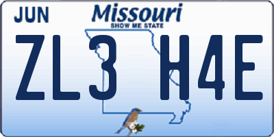 MO license plate ZL3H4E