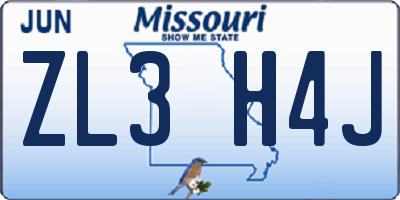 MO license plate ZL3H4J