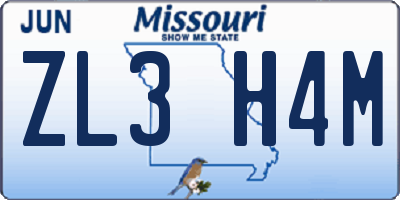 MO license plate ZL3H4M
