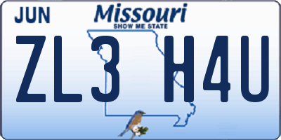 MO license plate ZL3H4U