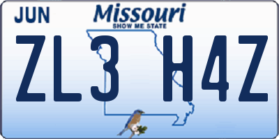 MO license plate ZL3H4Z