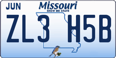 MO license plate ZL3H5B