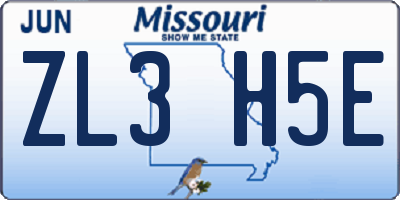 MO license plate ZL3H5E