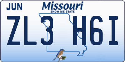 MO license plate ZL3H6I