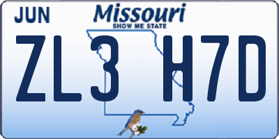 MO license plate ZL3H7D