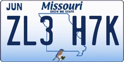 MO license plate ZL3H7K