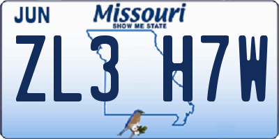 MO license plate ZL3H7W