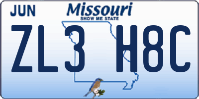MO license plate ZL3H8C