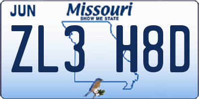 MO license plate ZL3H8D