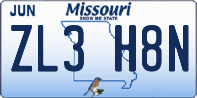 MO license plate ZL3H8N