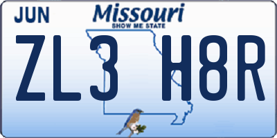 MO license plate ZL3H8R