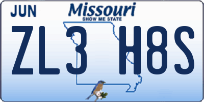 MO license plate ZL3H8S