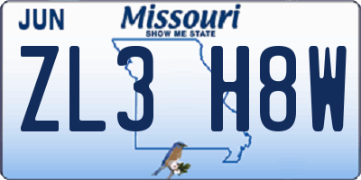 MO license plate ZL3H8W
