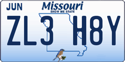 MO license plate ZL3H8Y