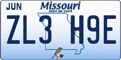 MO license plate ZL3H9E