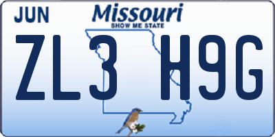 MO license plate ZL3H9G
