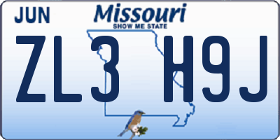 MO license plate ZL3H9J