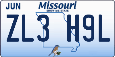 MO license plate ZL3H9L