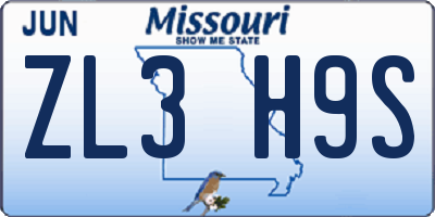 MO license plate ZL3H9S