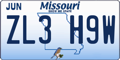 MO license plate ZL3H9W