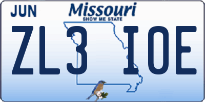 MO license plate ZL3I0E