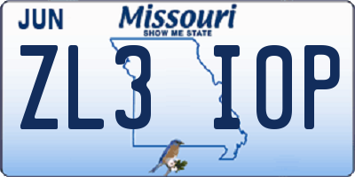MO license plate ZL3I0P