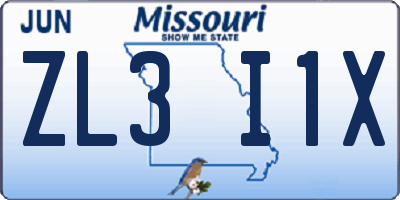 MO license plate ZL3I1X