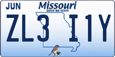 MO license plate ZL3I1Y